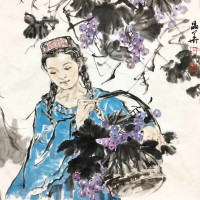 著名画家尹晶华人物画-丰收、畅游、秋韵